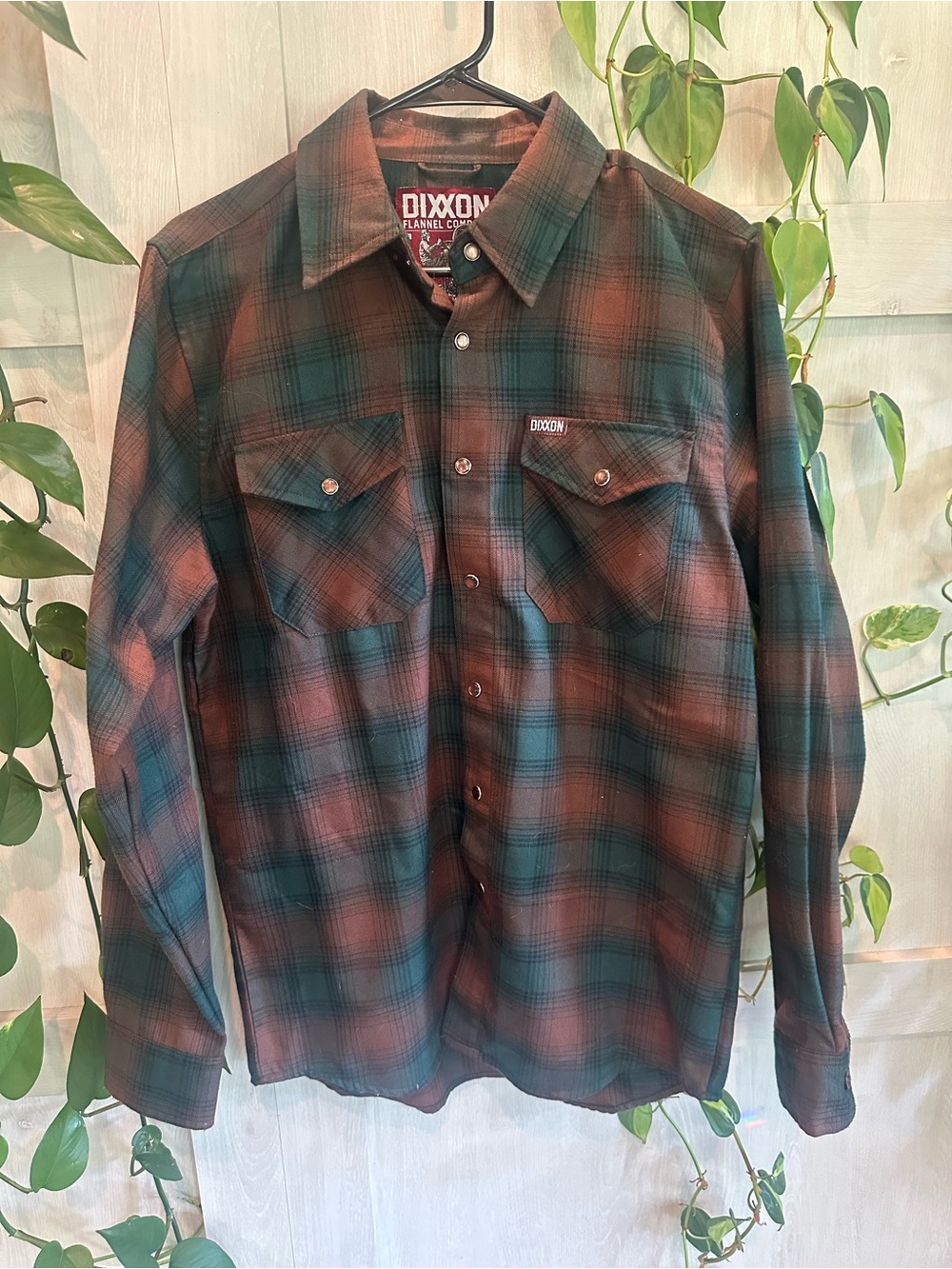 Dixxon Men’s Green & Rust Plaid Flannel Shirt